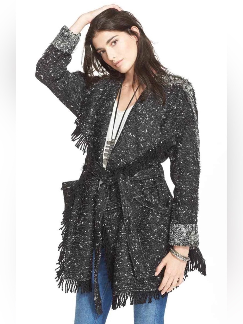Free People Fringe Wrap Blanket Coat: XS
